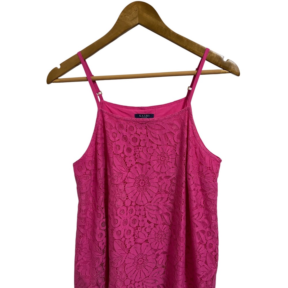 Kaari Blue Hot Pink Floral Lace A-Line Dress Barbiecore‎ Coastal Resort Garden M - Picture 6 of 9